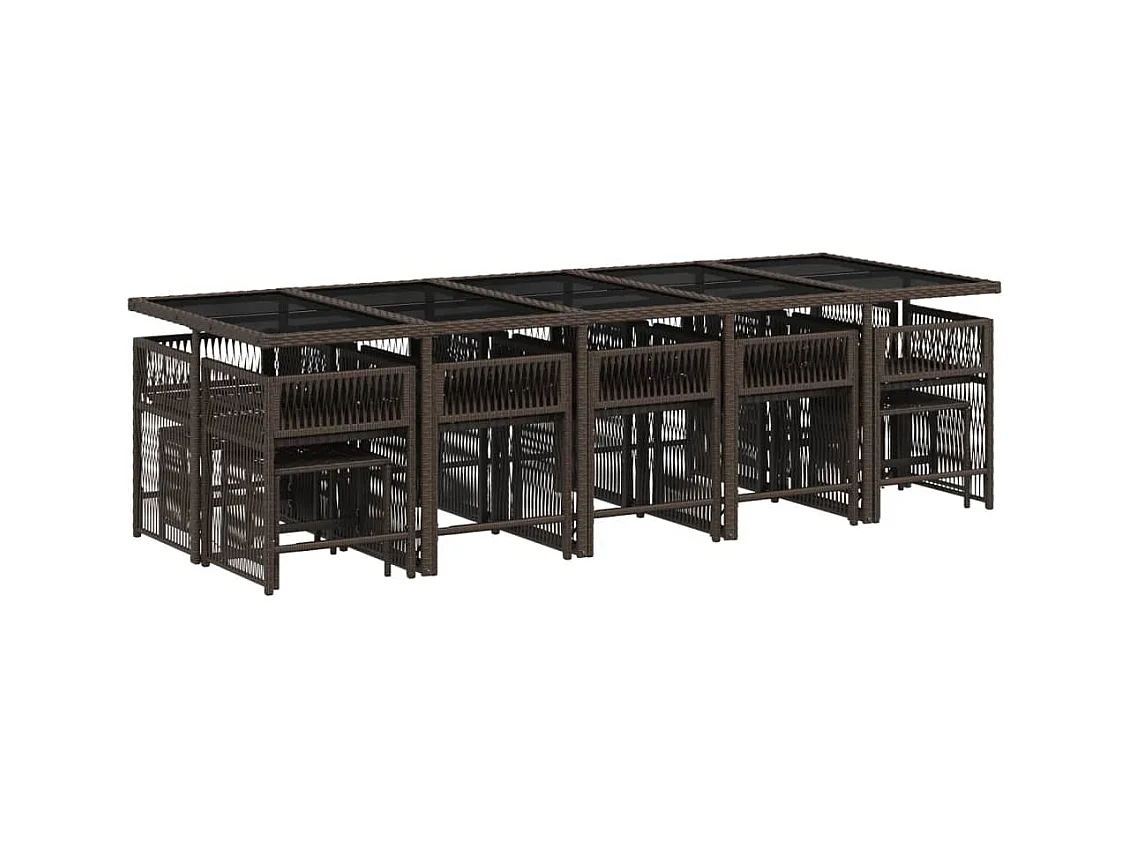 Laura Lucía  Set comedor de jardín y cojines 15 pzas ratán sintético marrón