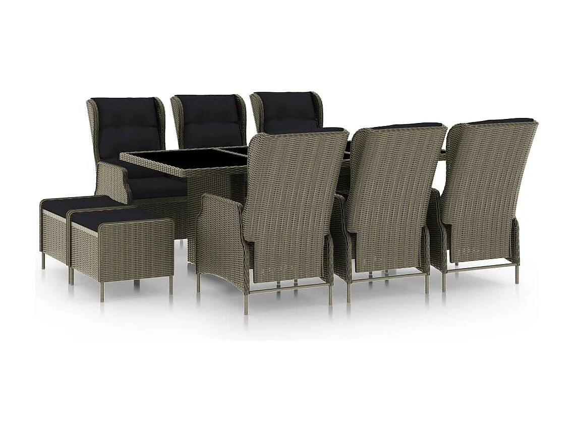 Jarek  Ensemble à manger d'extérieur et coussins 9 pcs résine tressée