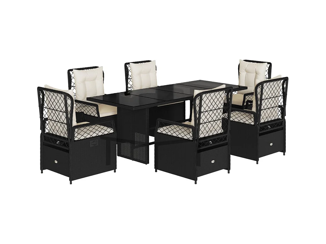 Veteli  7-delige Tuinset met kussens poly rattan zwart