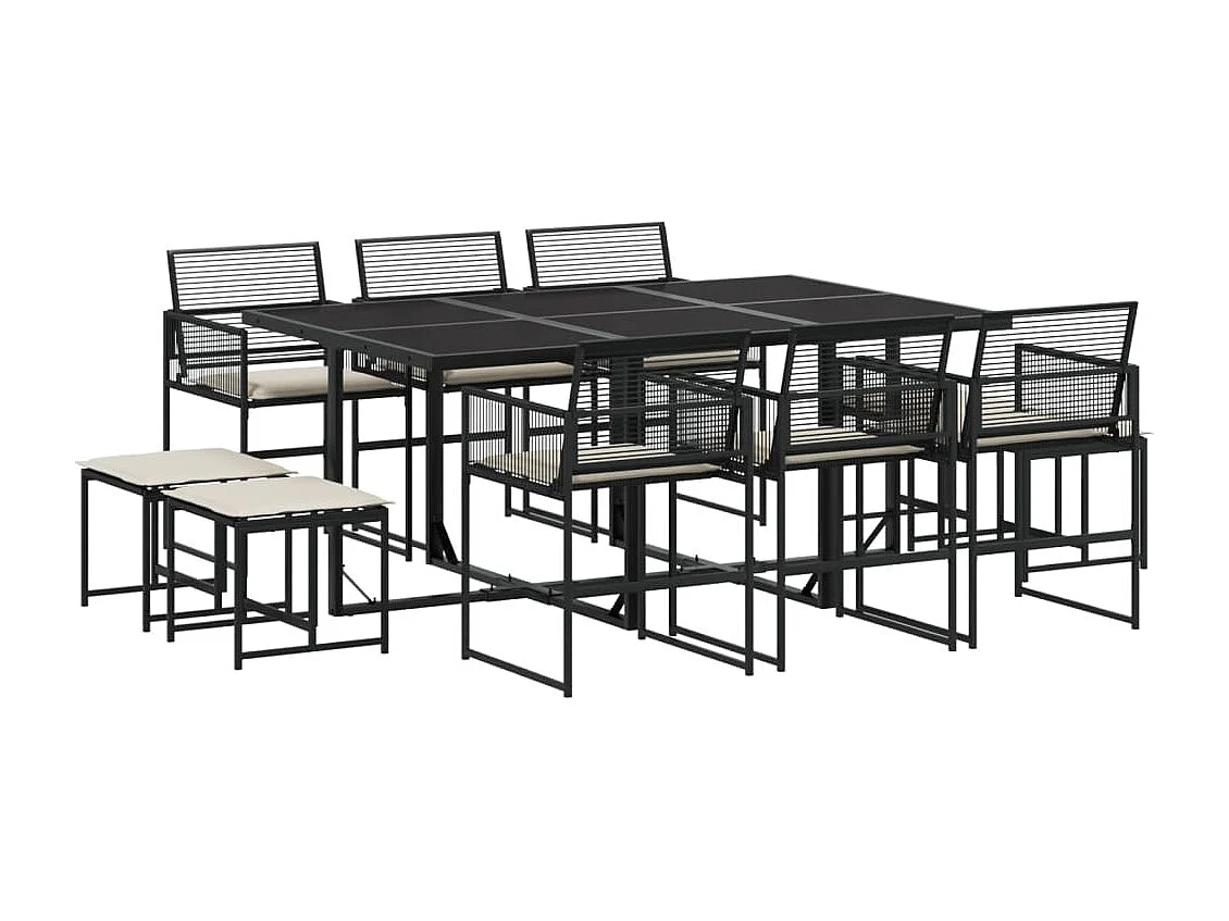 Ilver  Ensemble à manger de jardin 11 pcs coussins noir résine tressée