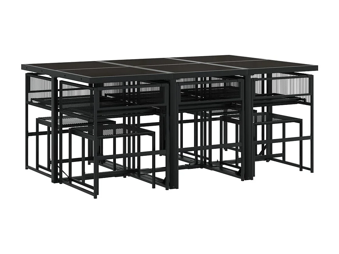 Ilver  Ensemble à manger de jardin 11 pcs coussins noir résine tressée