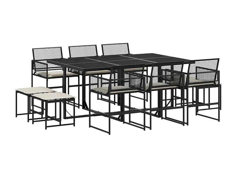 Ilver  Ensemble à manger de jardin 11 pcs coussins noir résine tressée