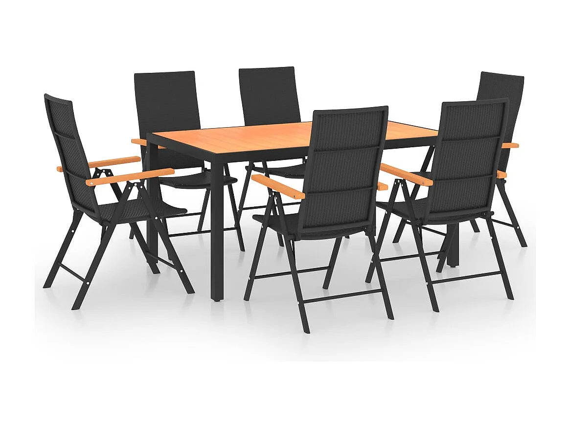 Garden Furniture -  Ensemble à manger de jardin 7 pcs noir et marron