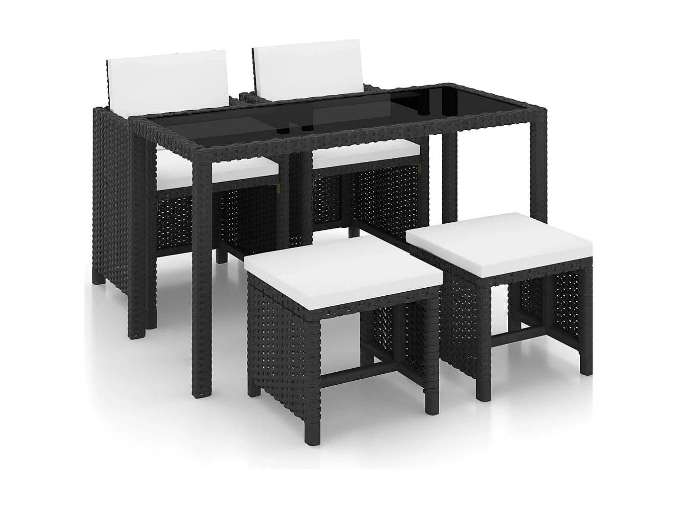 Drumaness  Ensemble à manger d'extérieur 5 pcs coussin Résine tressée Noir