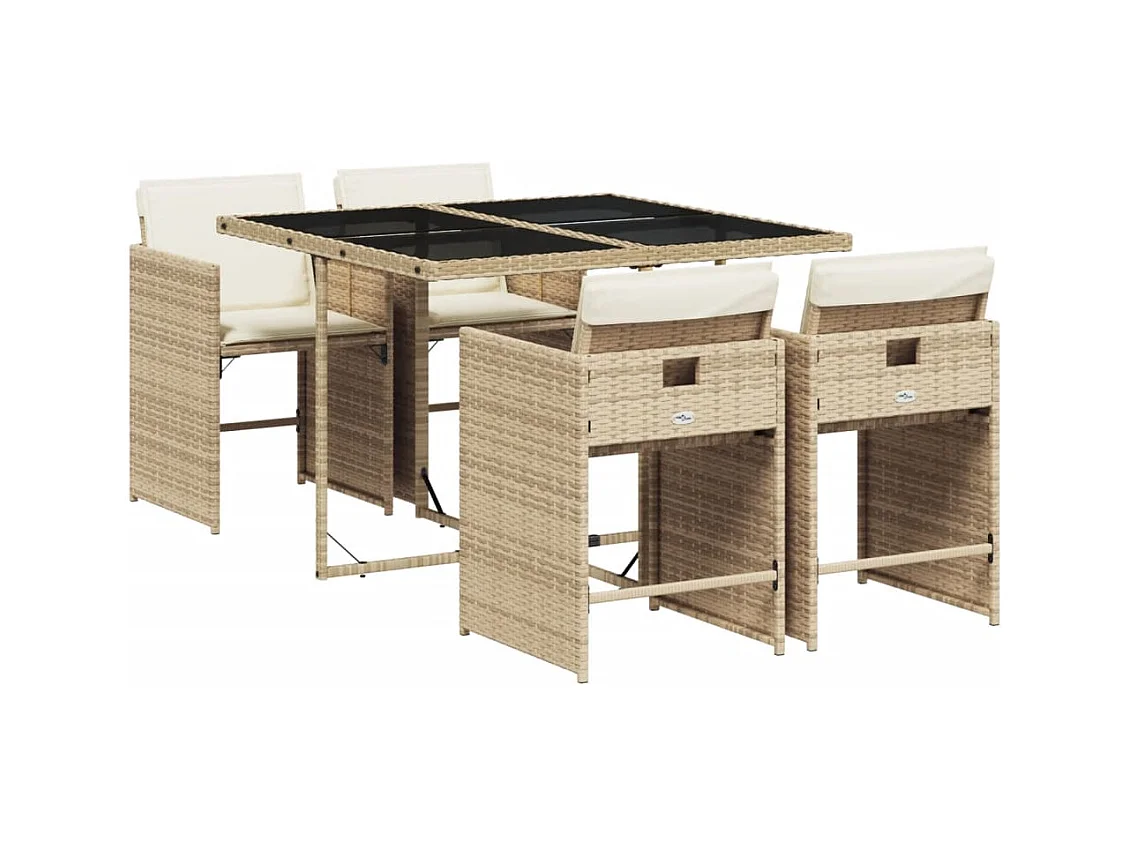 Zele  Ensemble à manger de jardin avec coussins 5pcs Beige poly rotin