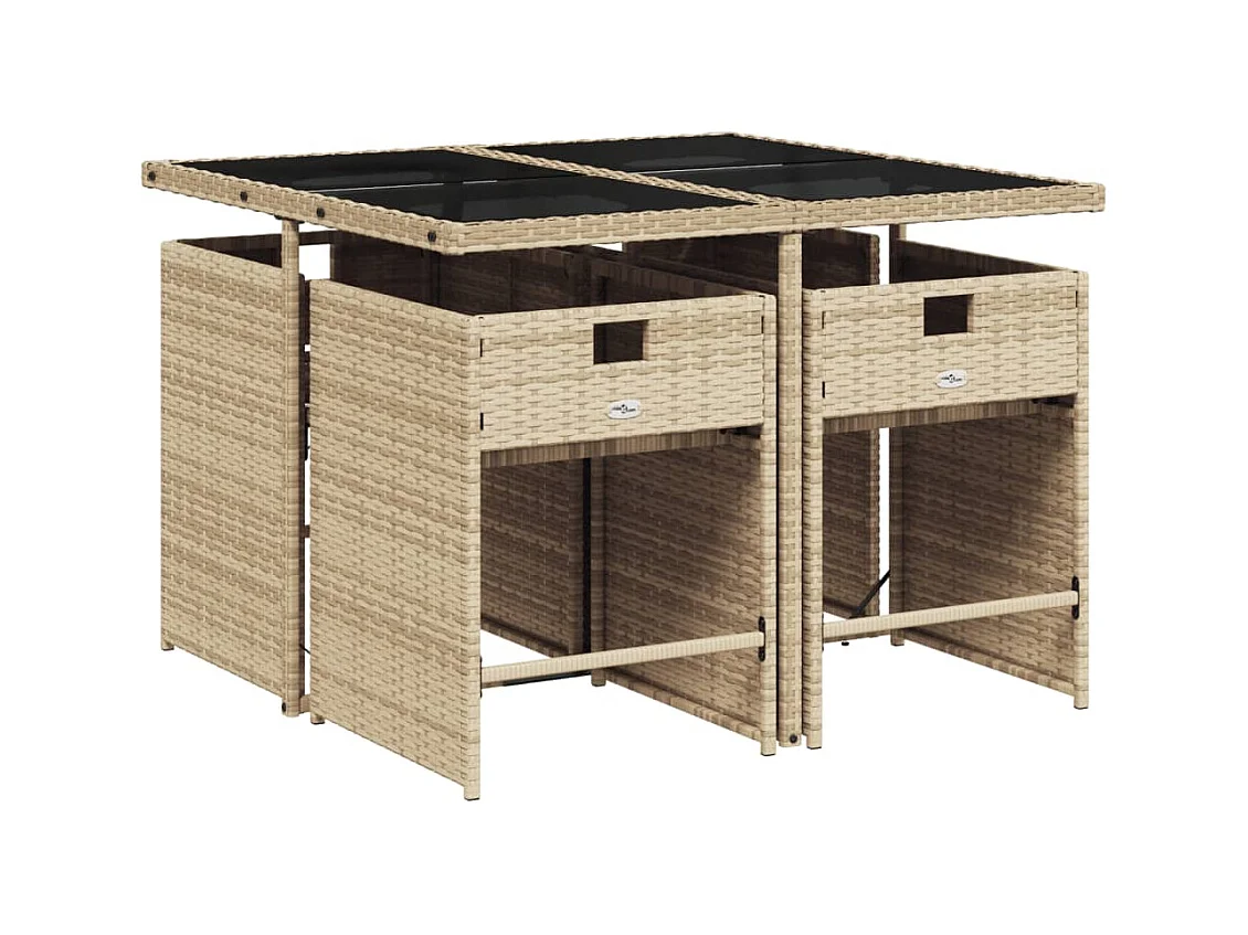 Zele  Ensemble à manger de jardin avec coussins 5pcs Beige poly rotin