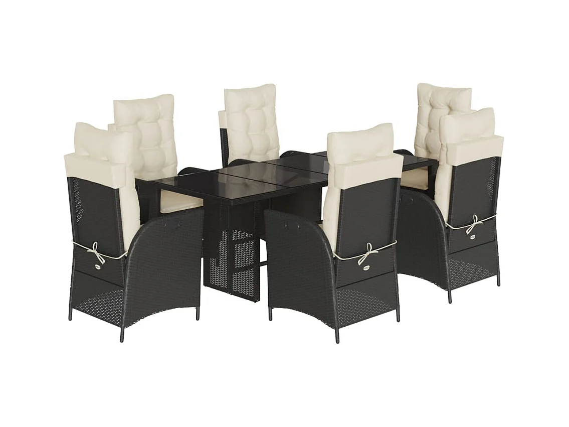 Emory  7-delige Tuinset met kussens poly rattan zwart