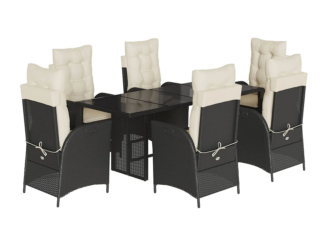 Emory  Ensemble à manger de jardin coussins 7pcs Noir Résine tressée