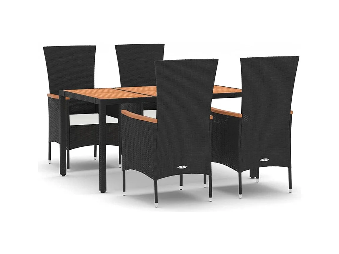 Ziriel  Ensemble à manger de jardin coussins 5pcs Noir Résine tressée