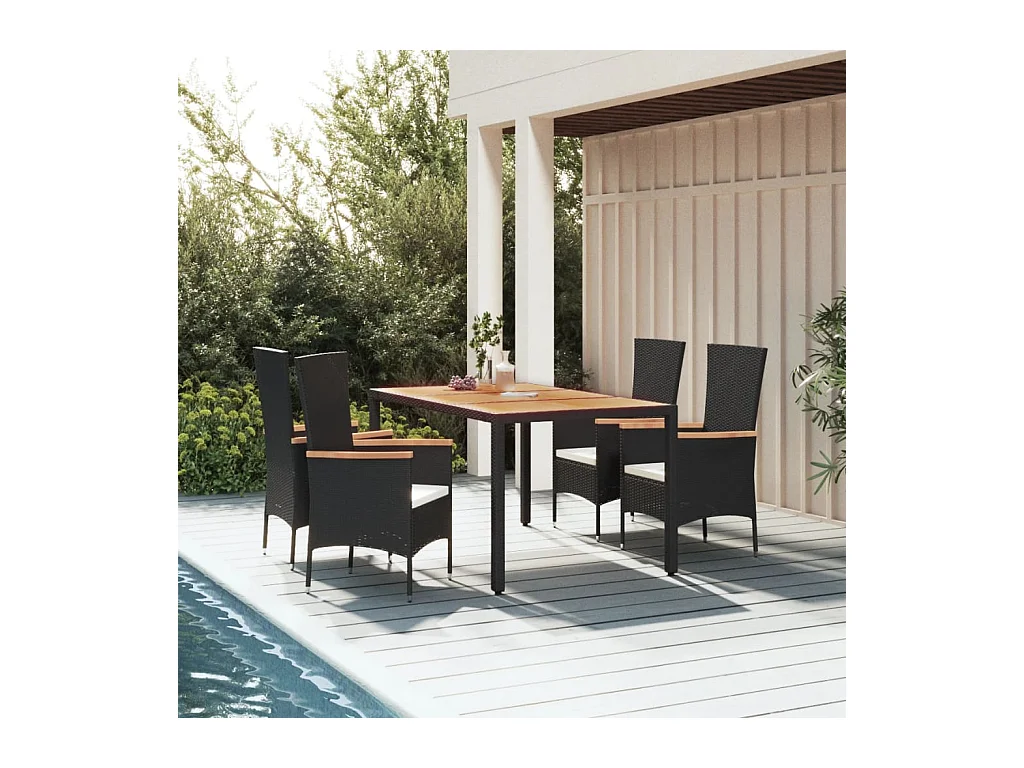 Ziriel  Ensemble à manger de jardin coussins 5pcs Noir Résine tressée