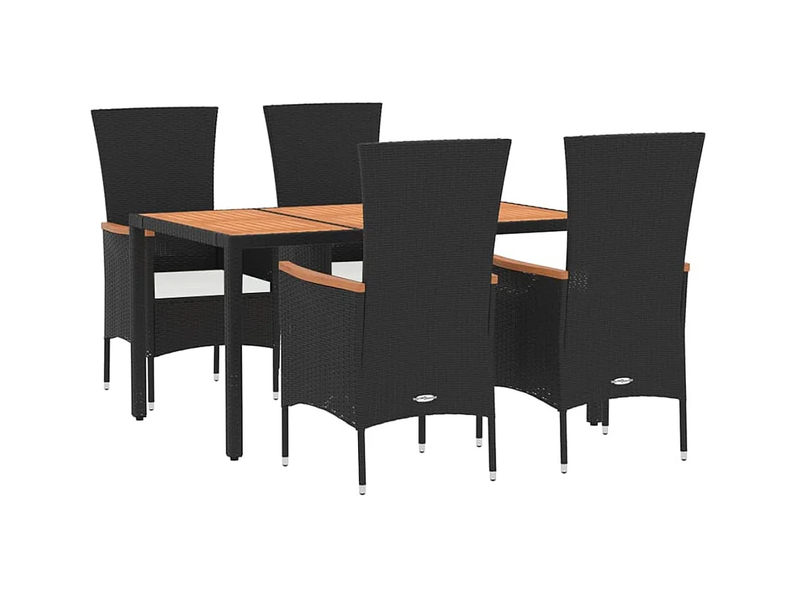 Ziriel  Ensemble à manger de jardin coussins 5pcs Noir Résine tressée