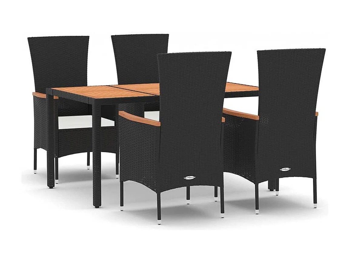 Ziriel  5-delige Tuinset met kussens poly rattan zwart