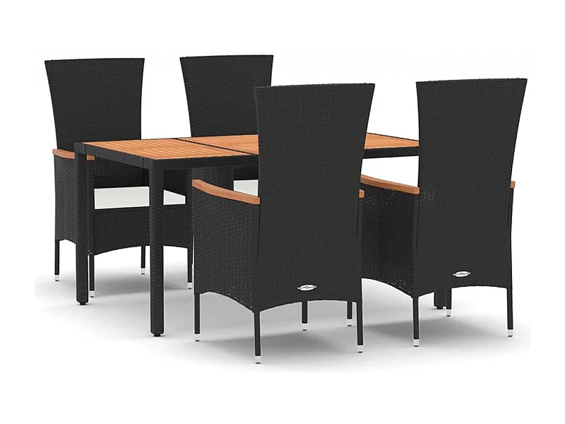 Ziriel  5-delige Tuinset met kussens poly rattan zwart