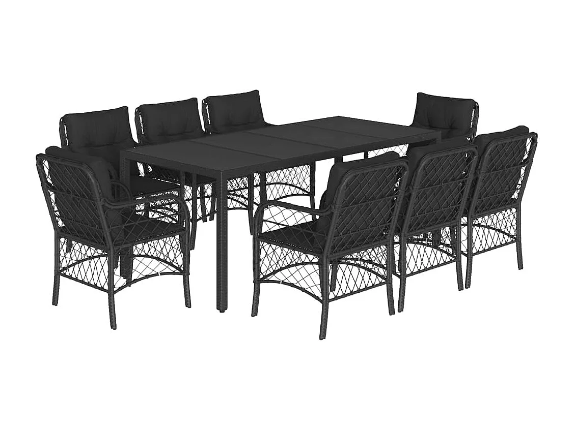 Harmelen  Ensemble à manger de jardin 9pcs coussins noir résine tressée