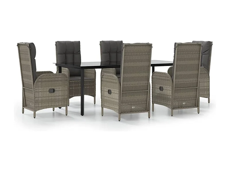 De Haan  Ensemble à manger jardin et coussins 7 pcs Noir et gris Rotin