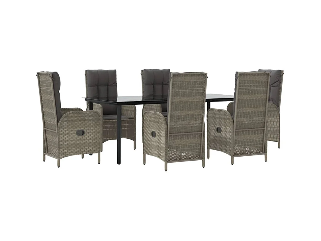 De Haan  Ensemble à manger jardin et coussins 7 pcs Noir et gris Rotin