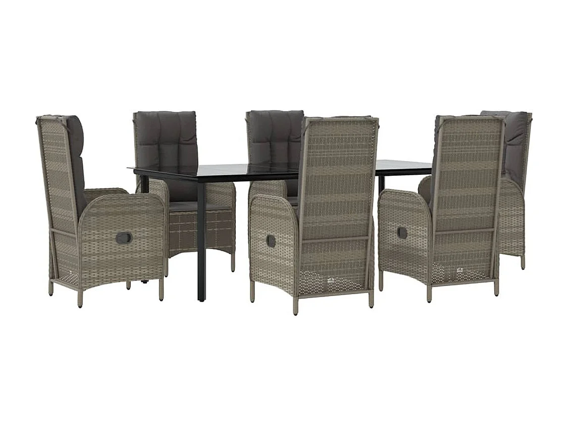 De Haan  Ensemble à manger jardin et coussins 7 pcs Noir et gris Rotin