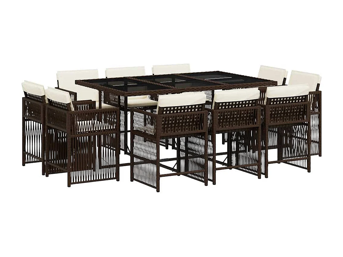 Maart  Ensemble à manger de jardin et coussins 11 pcs marron rotin