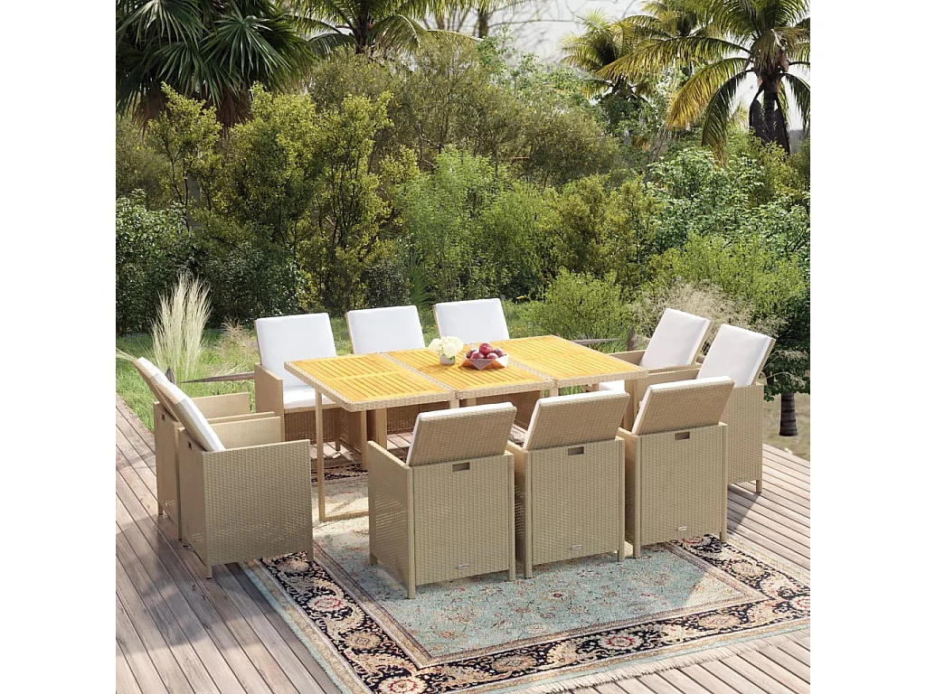Hugo  11-delige Tuinset met kussens poly rattan beige