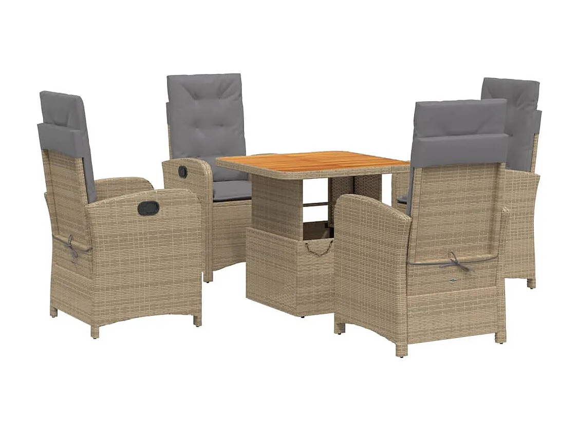 Margot  Ensemble à manger de jardin avec coussins 5pcs Beige poly rotin