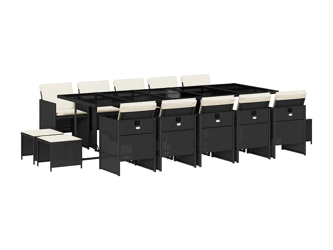 Steno  Set comedor de jardín con cojines 15 pzas ratán sintético negro