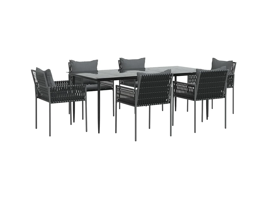 Mørkøv  Juego comedor jardín 7 piezas y cojines ratán sintético y acero