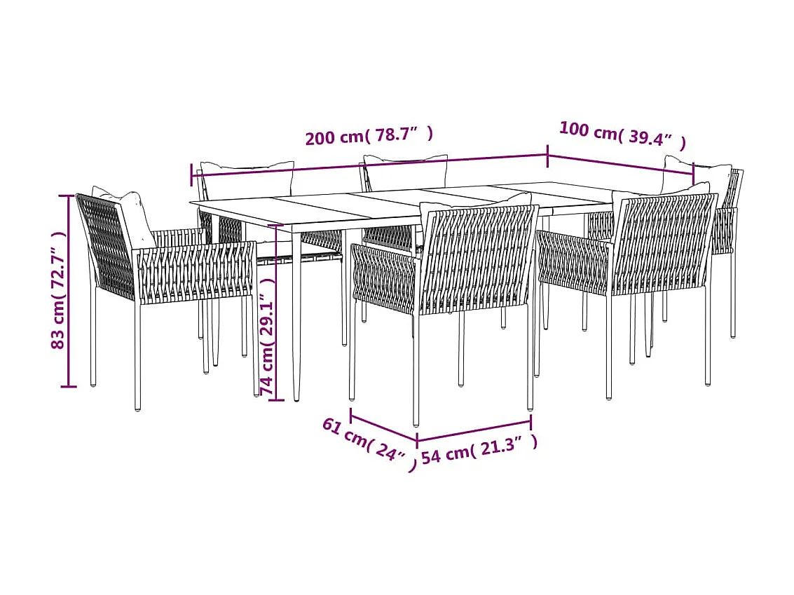 Mørkøv  Juego comedor jardín 7 piezas y cojines ratán sintético y acero