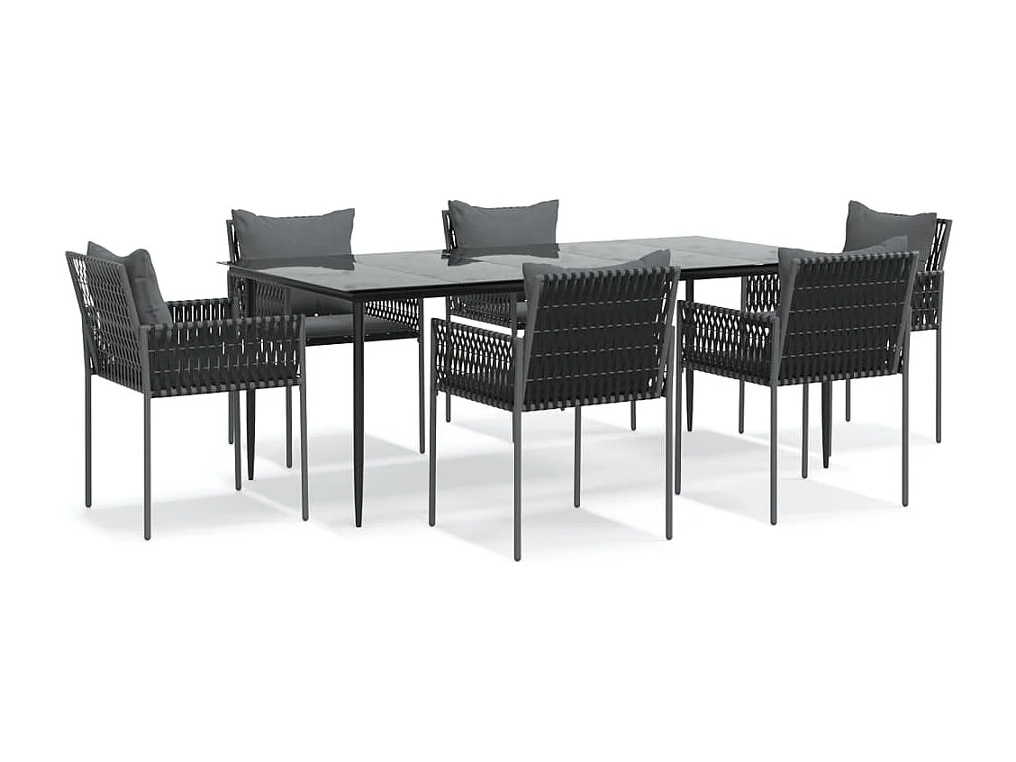 Mørkøv  Ensemble à manger de jardin 7 pcs coussins résine tressée acier