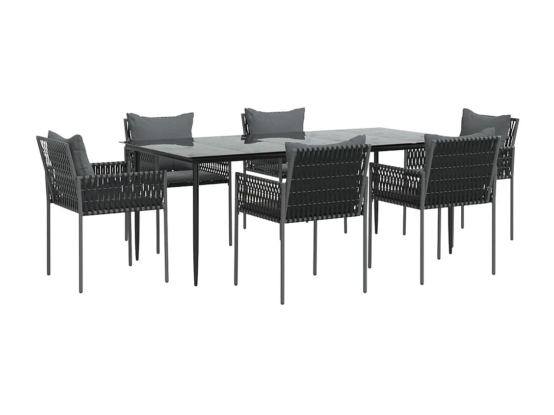 Mørkøv  Ensemble à manger de jardin 7 pcs coussins résine tressée acier