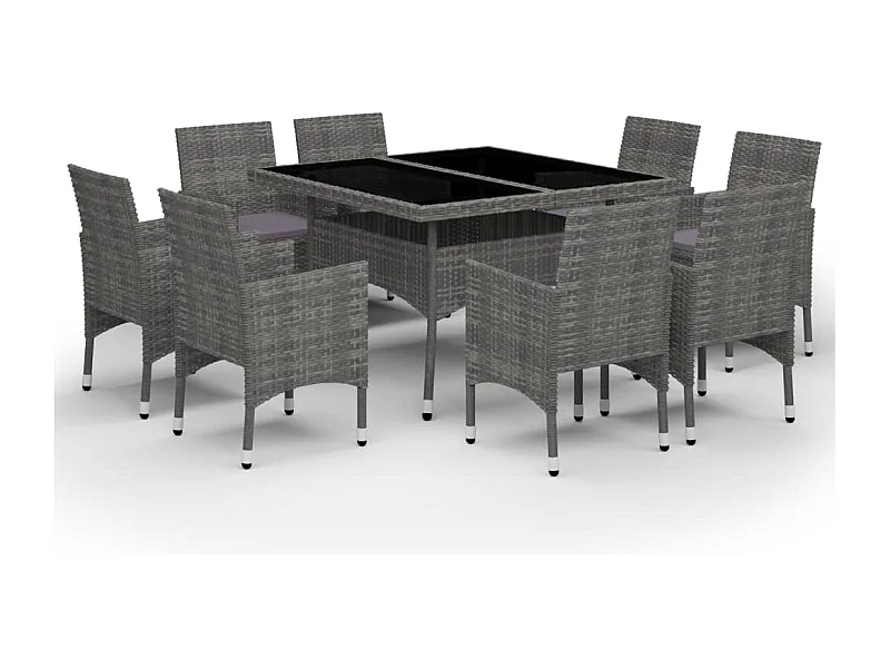 Deerlijk  Ensemble à manger de jardin 9 pcs Résine tressée et verre Gris