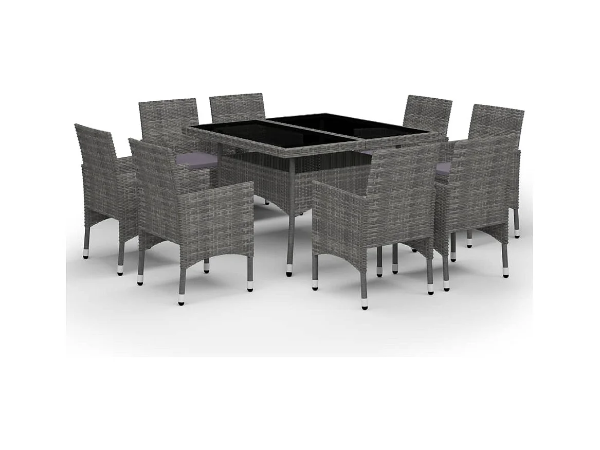 Deerlijk  Ensemble à manger de jardin 9 pcs Résine tressée et verre Gris