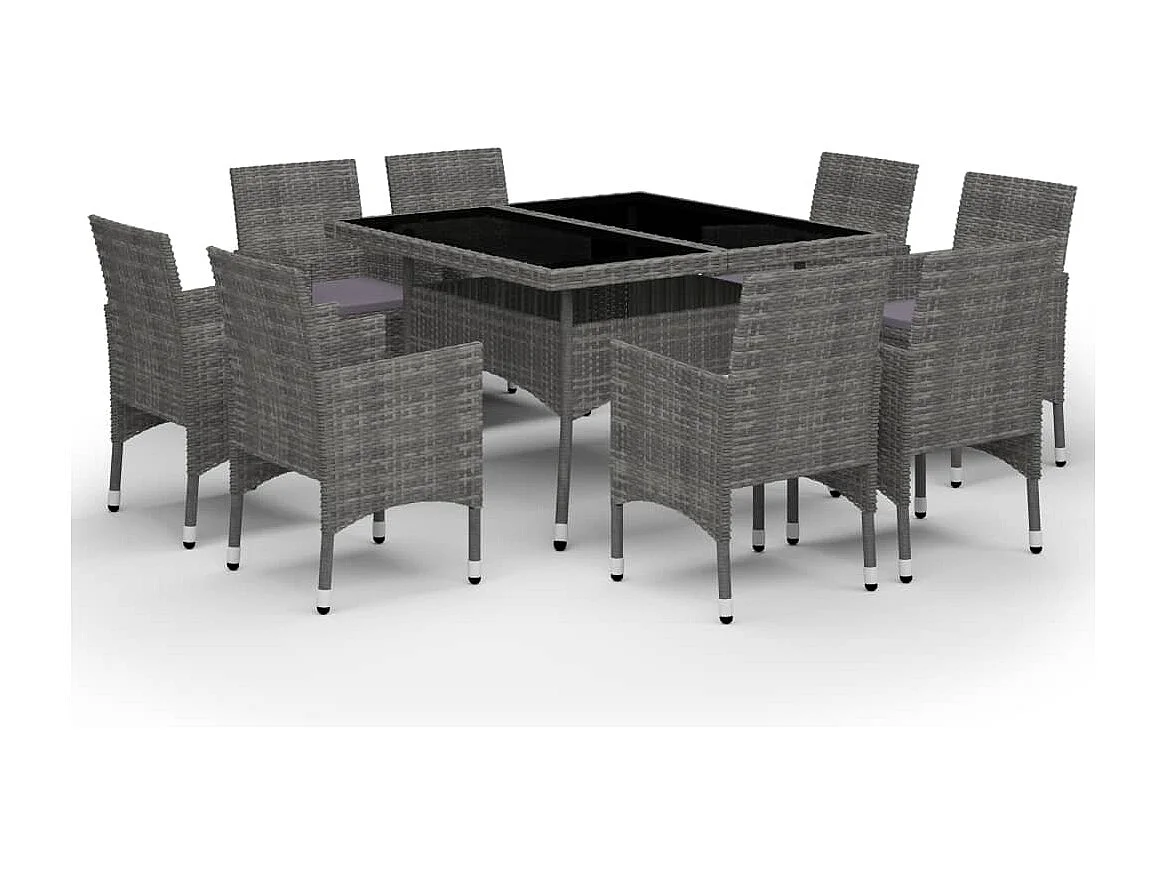 Deerlijk  Ensemble à manger de jardin 9 pcs Résine tressée et verre Gris