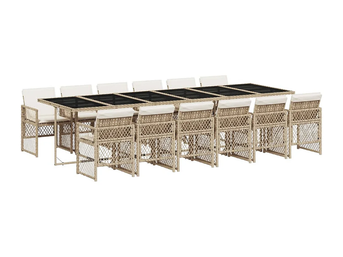 Connersville  Ensemble à manger de jardin et coussins 13 pcs beige