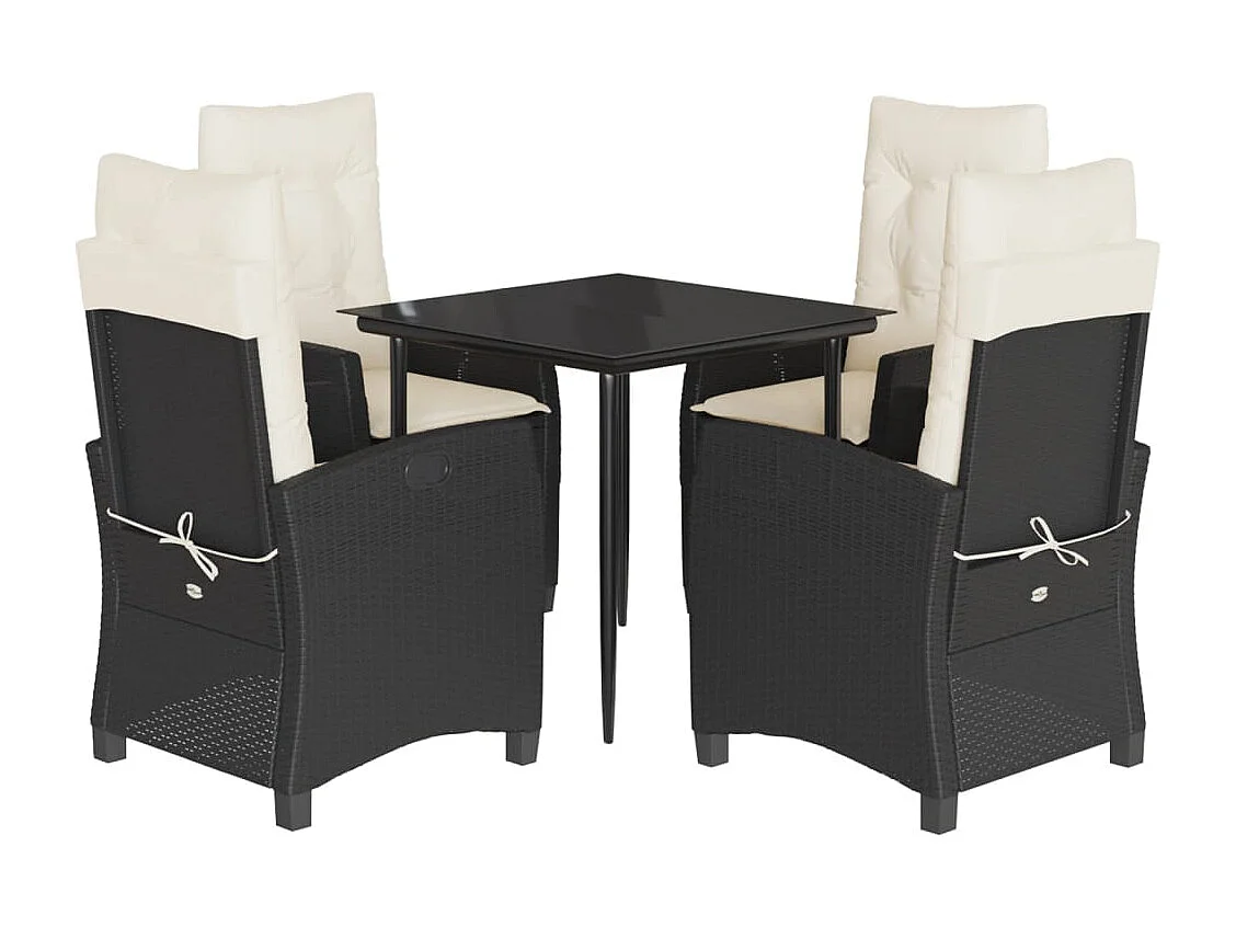 Ailladie  Ensemble à manger de jardin coussins 5pcs Noir Résine tressée