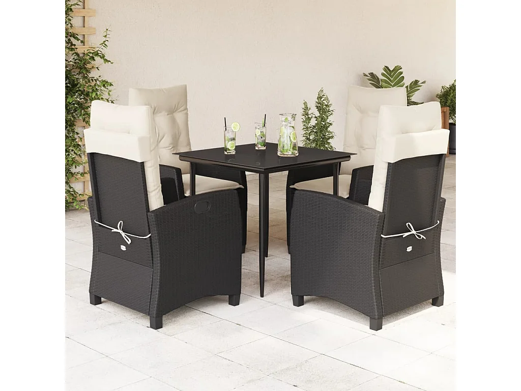 Ailladie  Ensemble à manger de jardin coussins 5pcs Noir Résine tressée