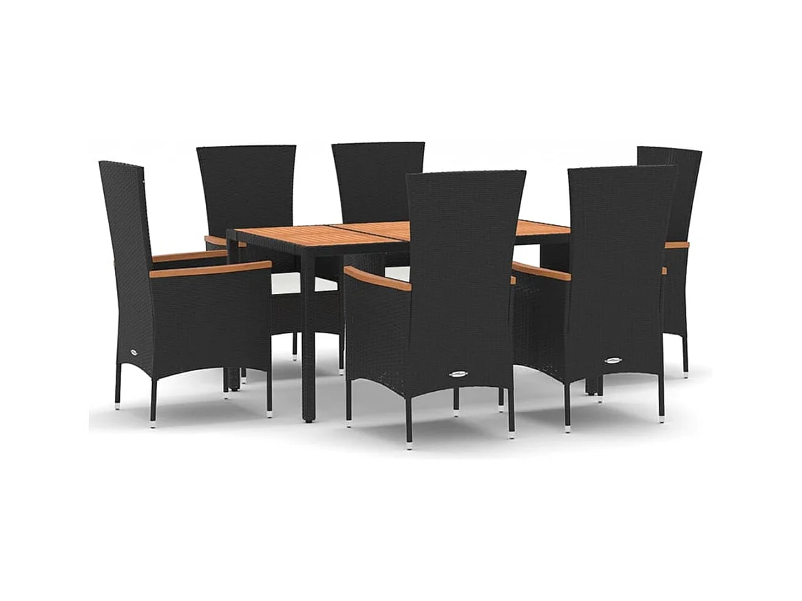 Ziriel  Ensemble à manger de jardin coussins 7pcs Noir Résine tressée