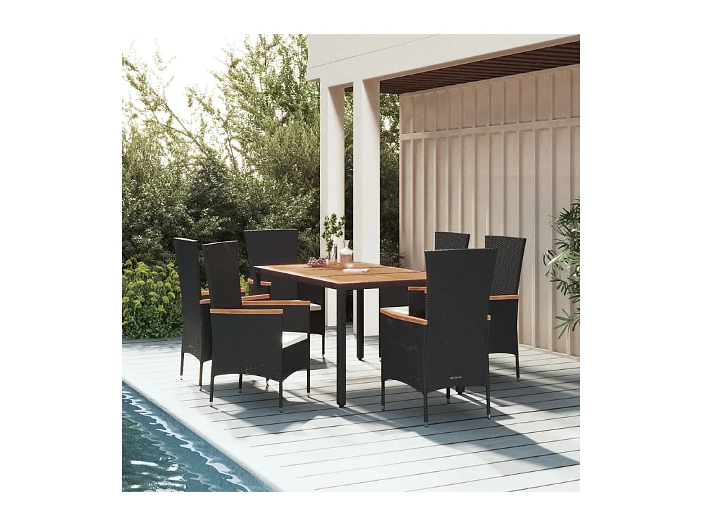 Ziriel  Ensemble à manger de jardin coussins 7pcs Noir Résine tressée