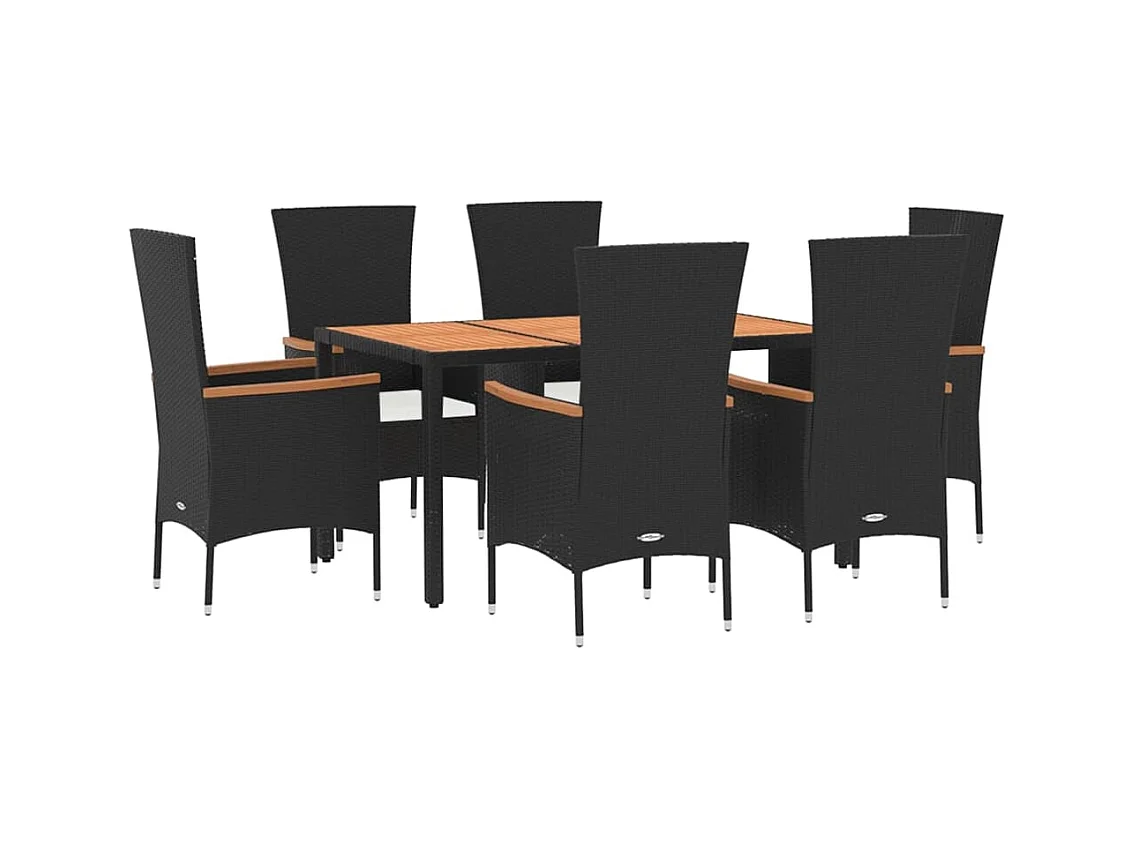Ziriel  Ensemble à manger de jardin coussins 7pcs Noir Résine tressée