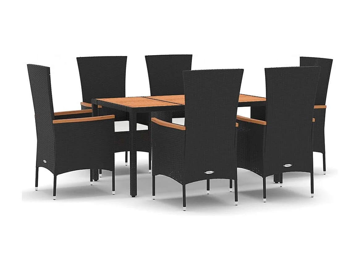 Ziriel  Ensemble à manger de jardin coussins 7pcs Noir Résine tressée