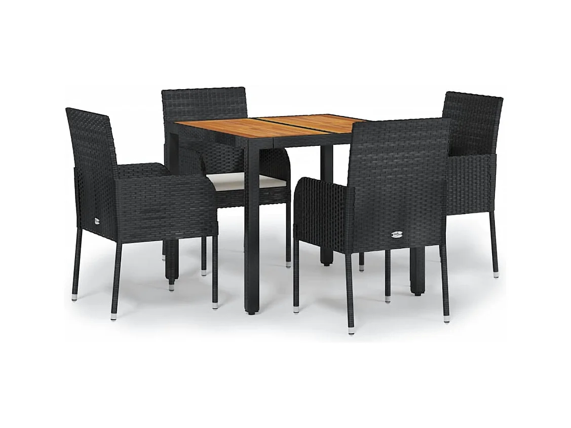 Tyron  Ensemble à manger de jardin coussins 5pcs Noir Résine tressée