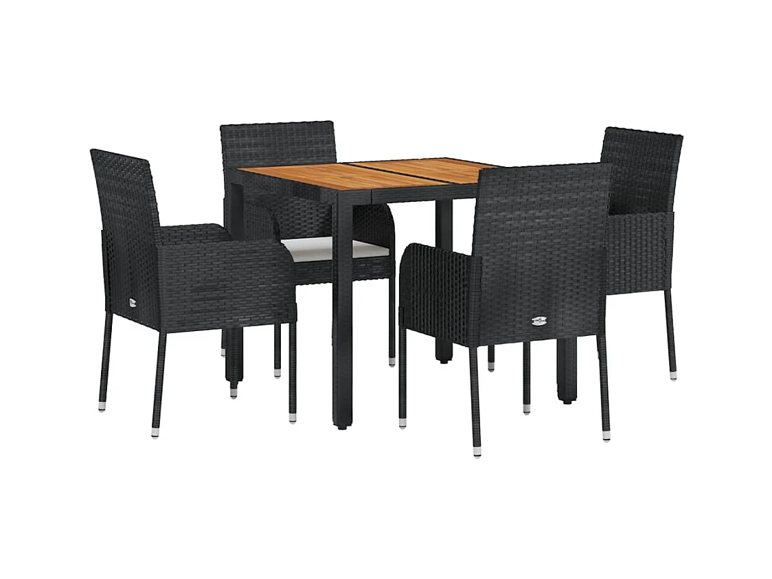 Tyron  Ensemble à manger de jardin coussins 5pcs Noir Résine tressée