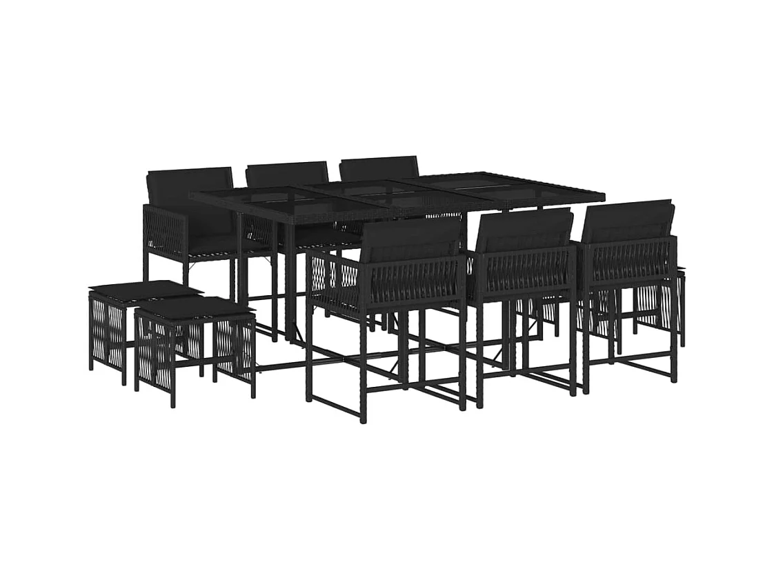 Xeli  Ensemble à manger de jardin 11 pcs coussins noir résine tressée