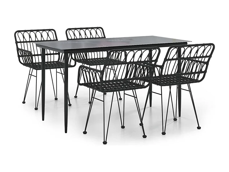 Arkadelphia  Ensemble à manger de jardin 5 pcs Noir Résine tressée