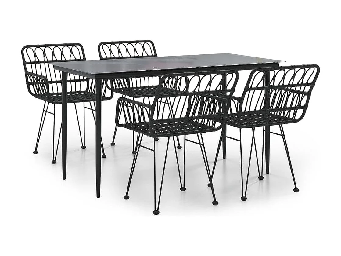 Arkadelphia  Ensemble à manger de jardin 5 pcs Noir Résine tressée