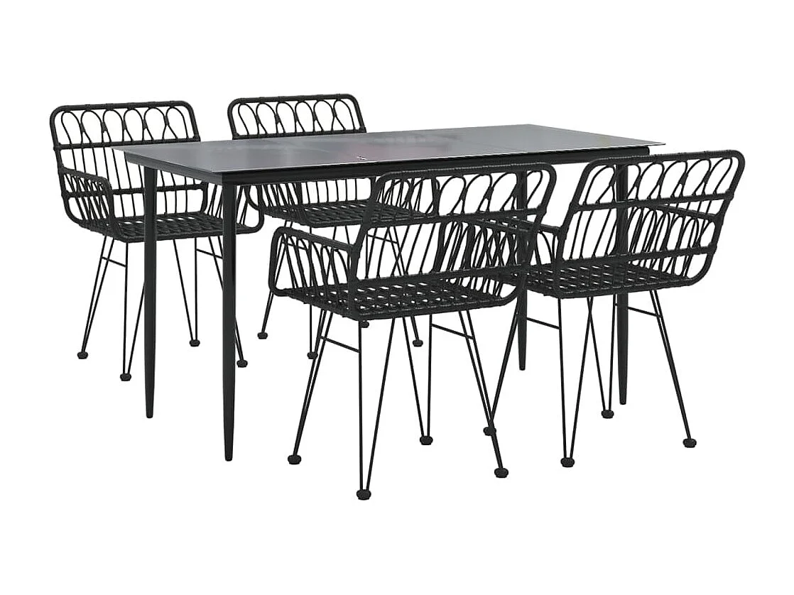 Arkadelphia  Ensemble à manger de jardin 5 pcs Noir Résine tressée