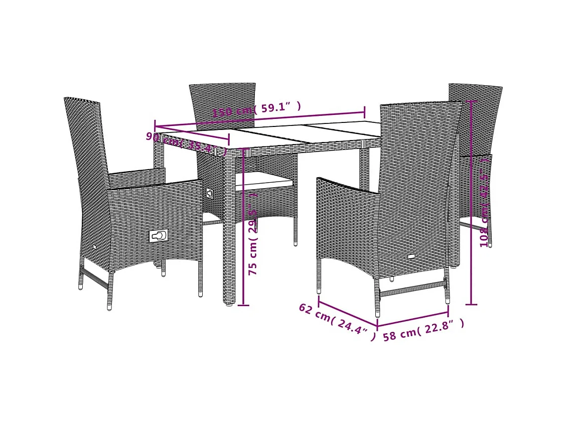 Barnesville  5-delige Tuinset met kussens poly rattan beige