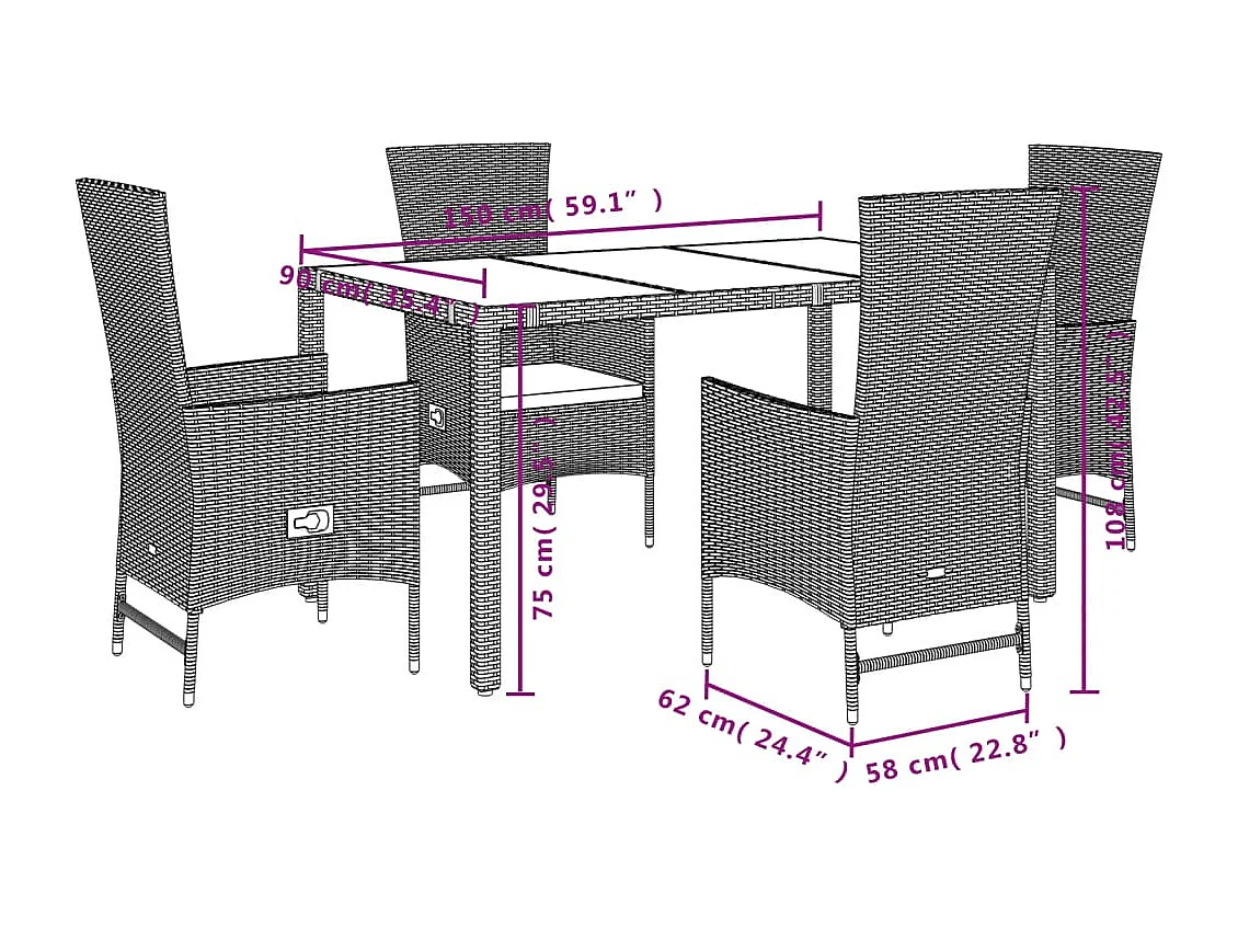 Barnesville  Ensemble à manger de jardin avec coussins 5pcs Beige poly rotin