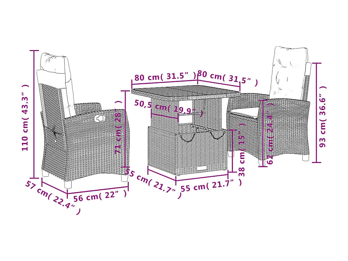 Brazil  Ensemble à manger de jardin et coussins 3 pcs Beige poly rotin