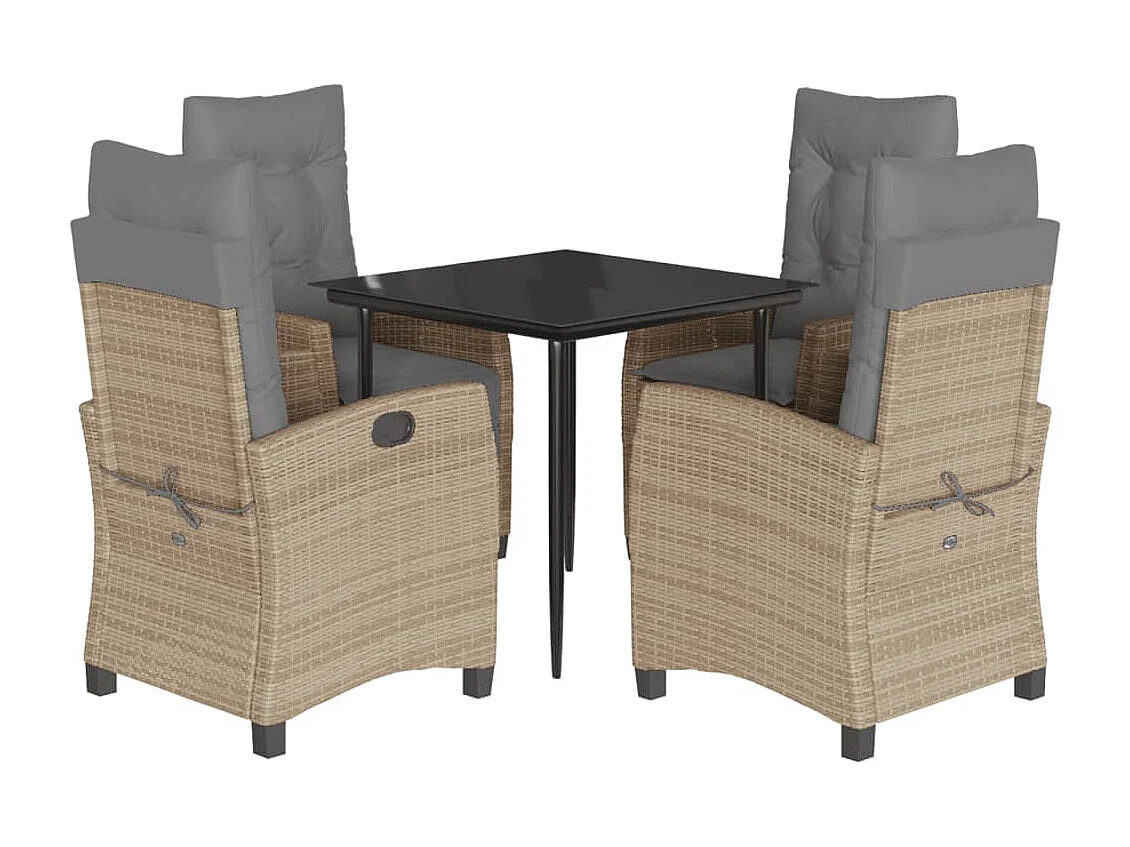 Rochester  Ensemble à manger de jardin coussins 5 pcs mélange beige rotin