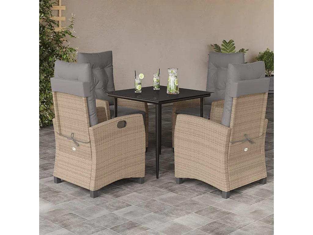 Rochester  Ensemble à manger de jardin coussins 5 pcs mélange beige rotin
